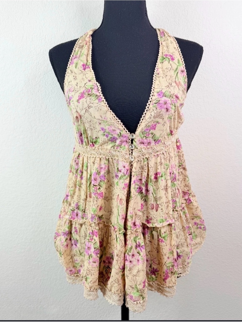 VTG Y2K Charlotte Russe Babydoll Top Fairy Cottagecore Festival Whimsy Boho Sz S